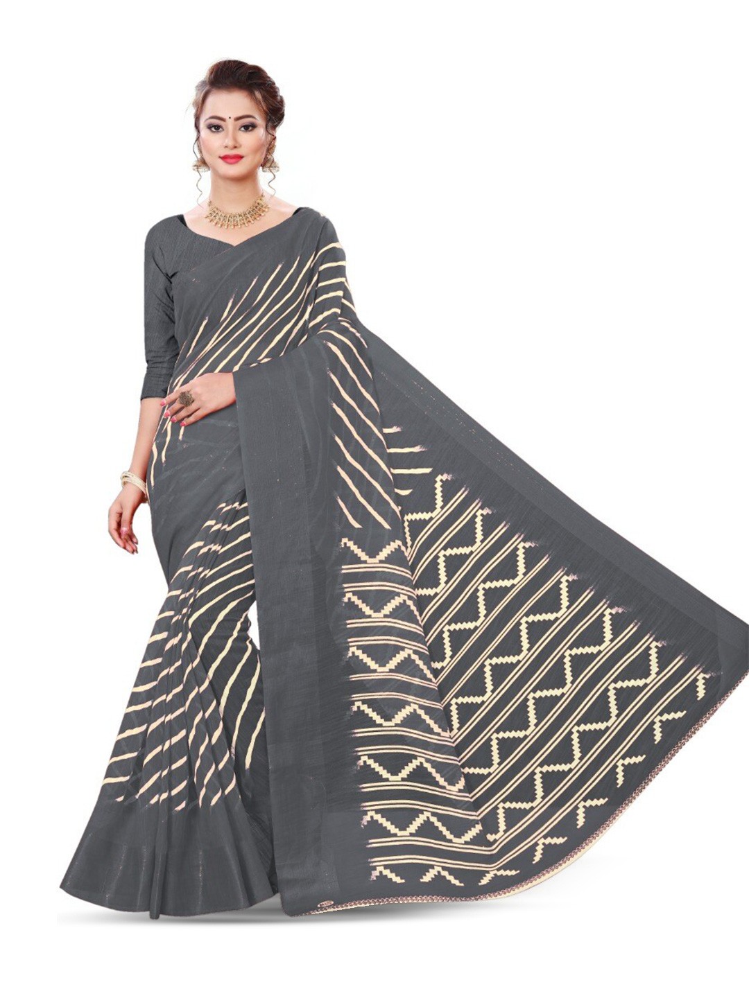

Marabout Striped Ethnic Saree, Grey