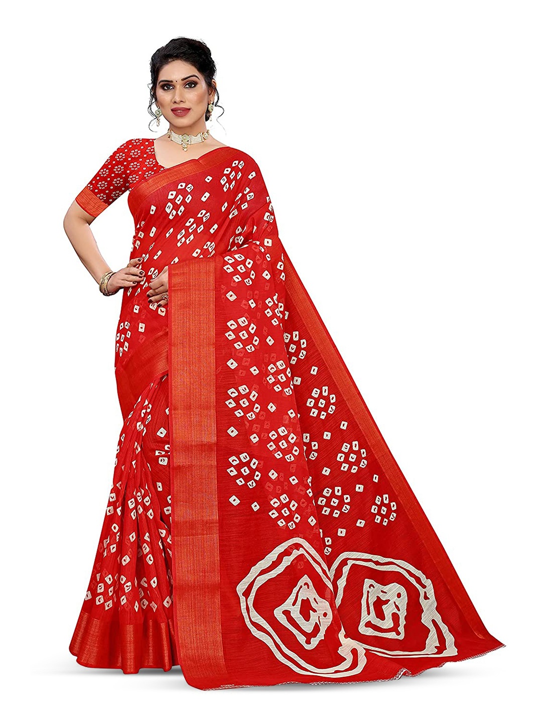 

Marabout Geometric Printed Banarasi Saree, Red