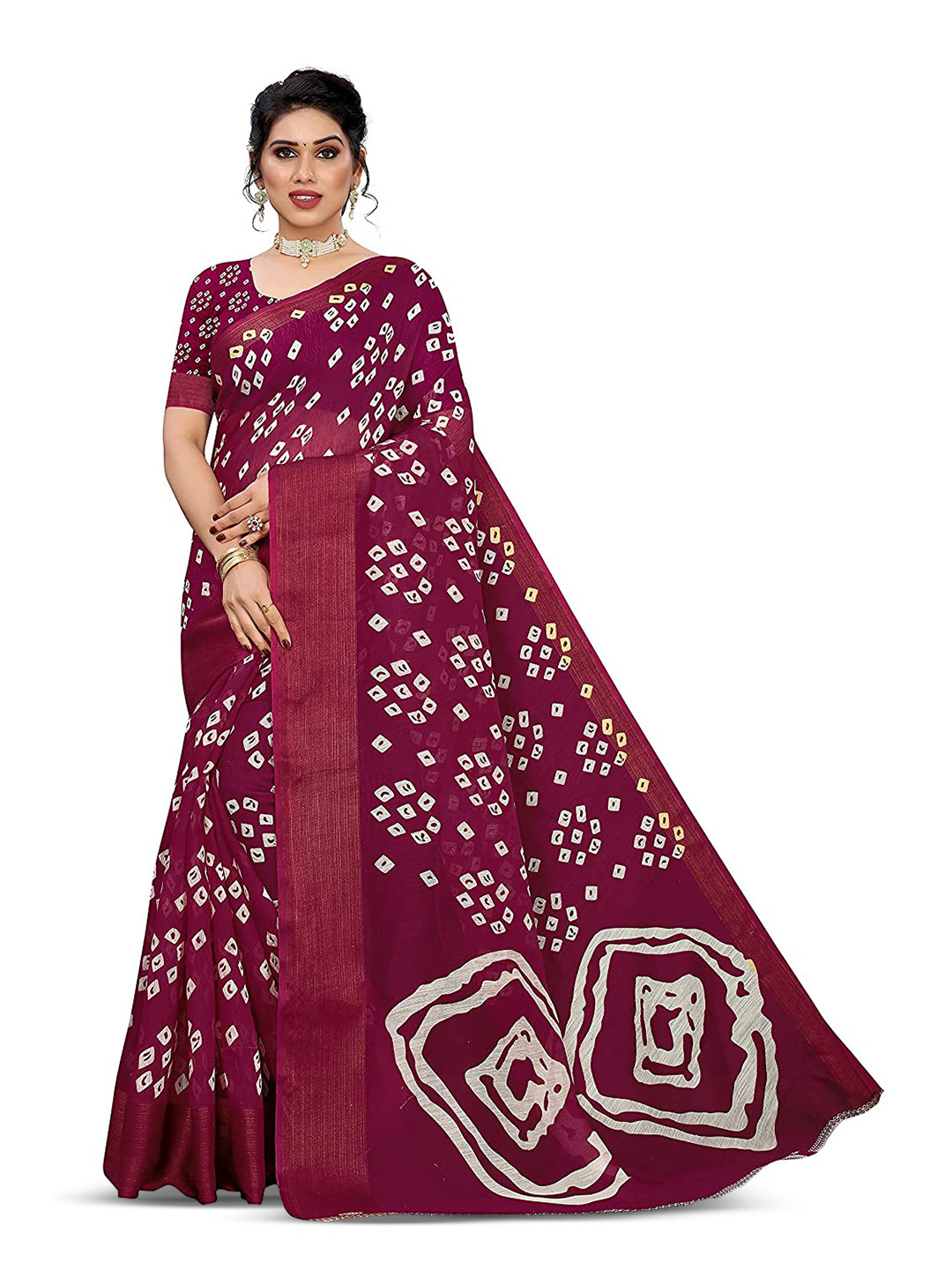 

Marabout Bandhani Printed Banarasi Saree, Purple
