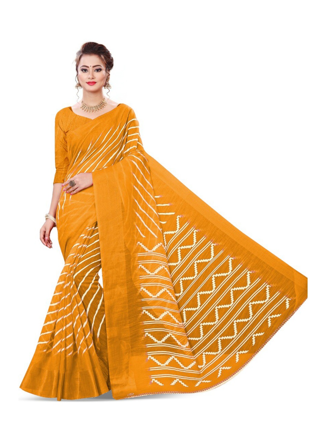 

Marabout Leheriya Printed Banarasi Saree, Yellow