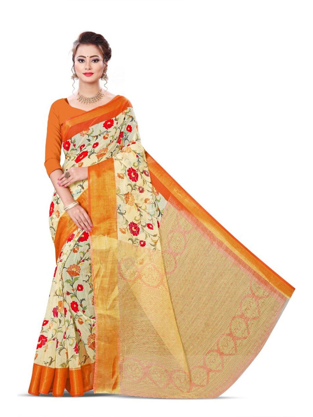 

Marabout Floral Printed Saree, Cream