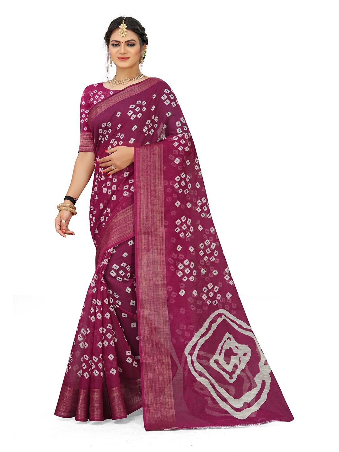 

Marabout Bandhani Printed Zari Saree, Purple
