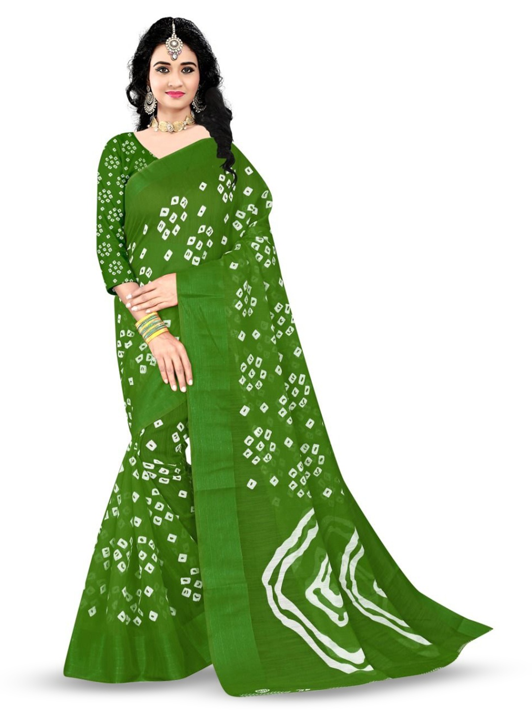 

Marabout Bandhani Printed Saree, Green