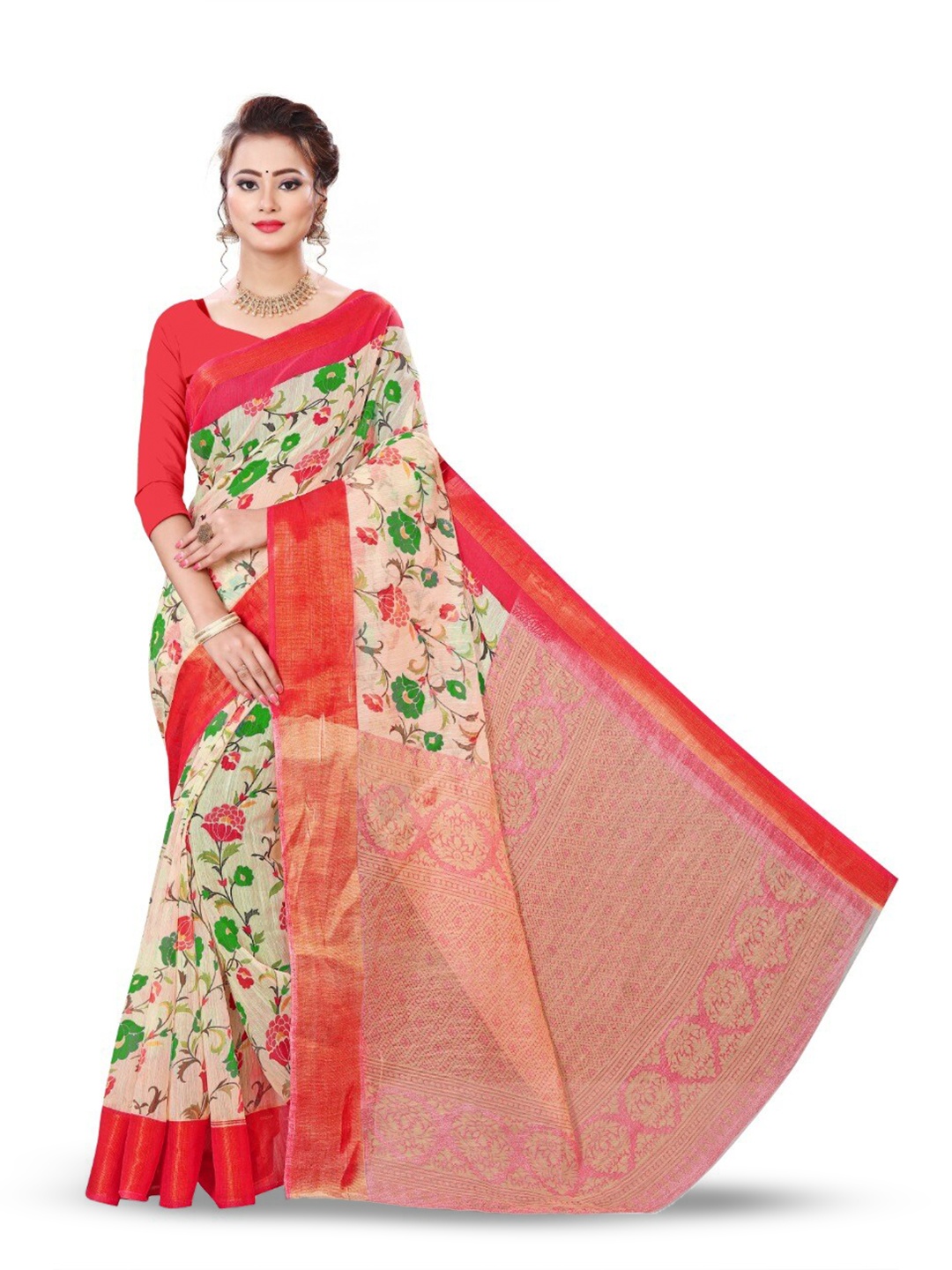 

Marabout Floral Woven Design Zari Banarasi Saree, Red