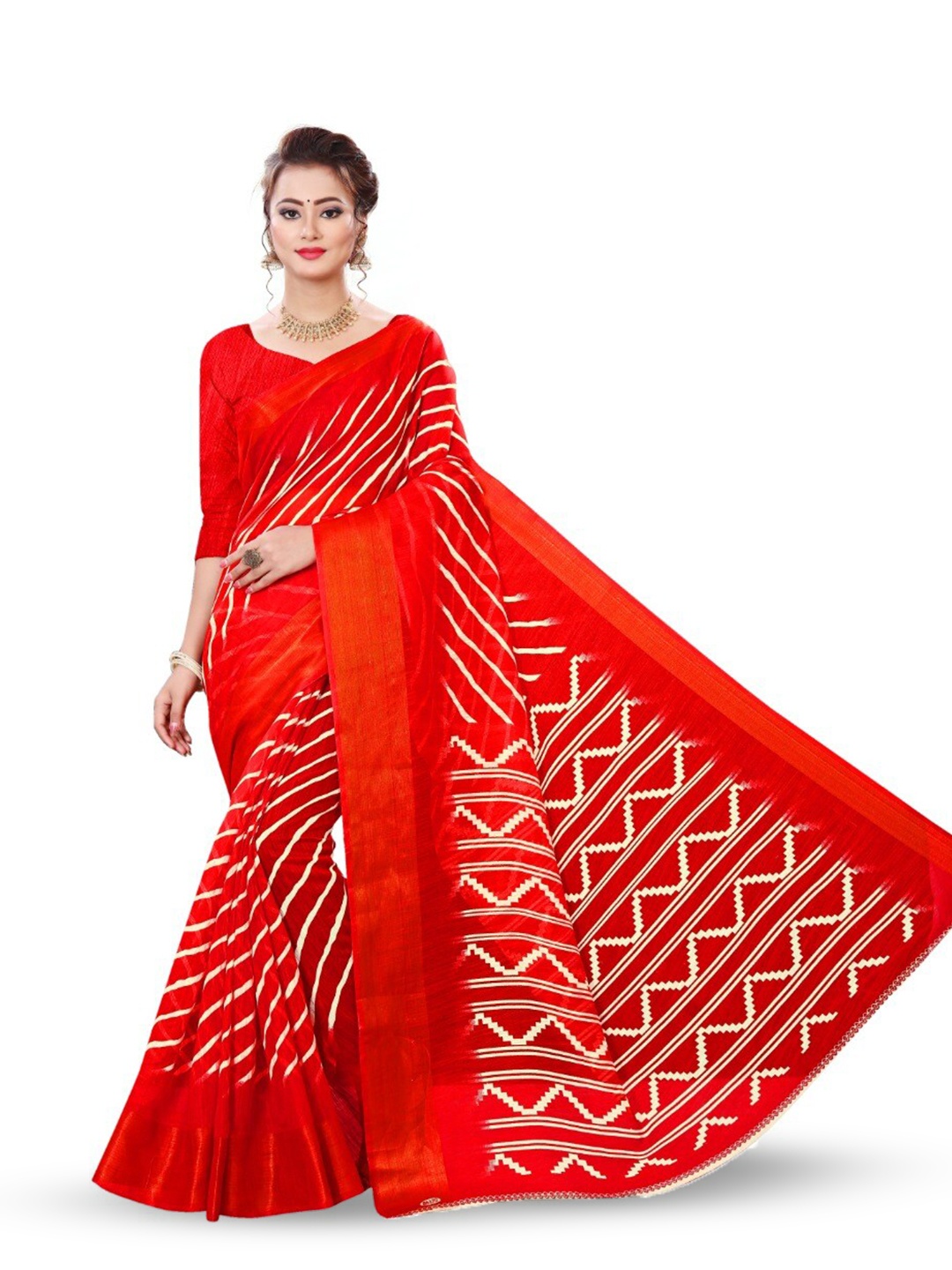

Marabout Leheriya Printed Banarasi Saree, Red