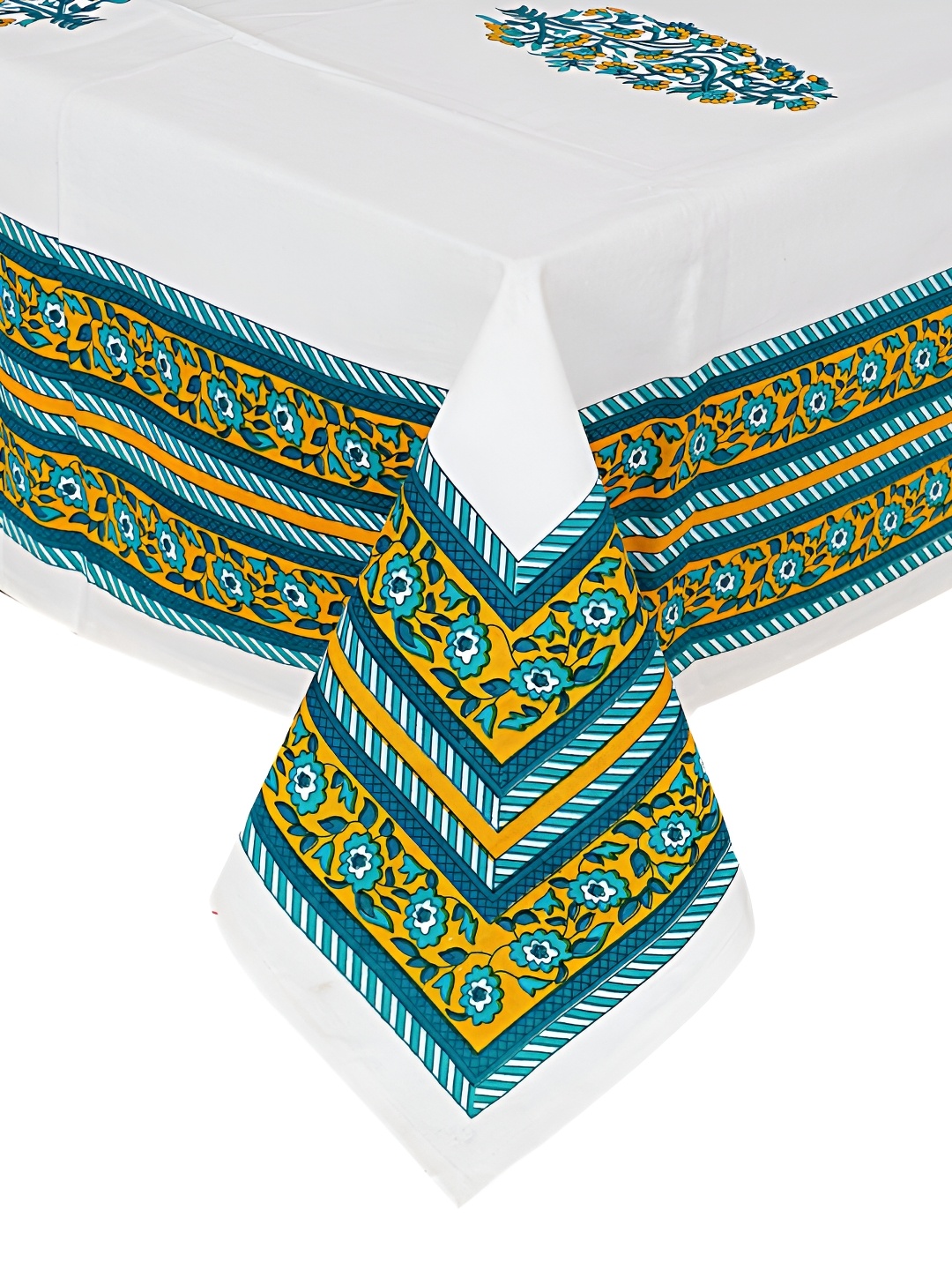 

SARYU HOMES White & Green Ethnic Motifs Cotton 210 TC Single Bedsheet