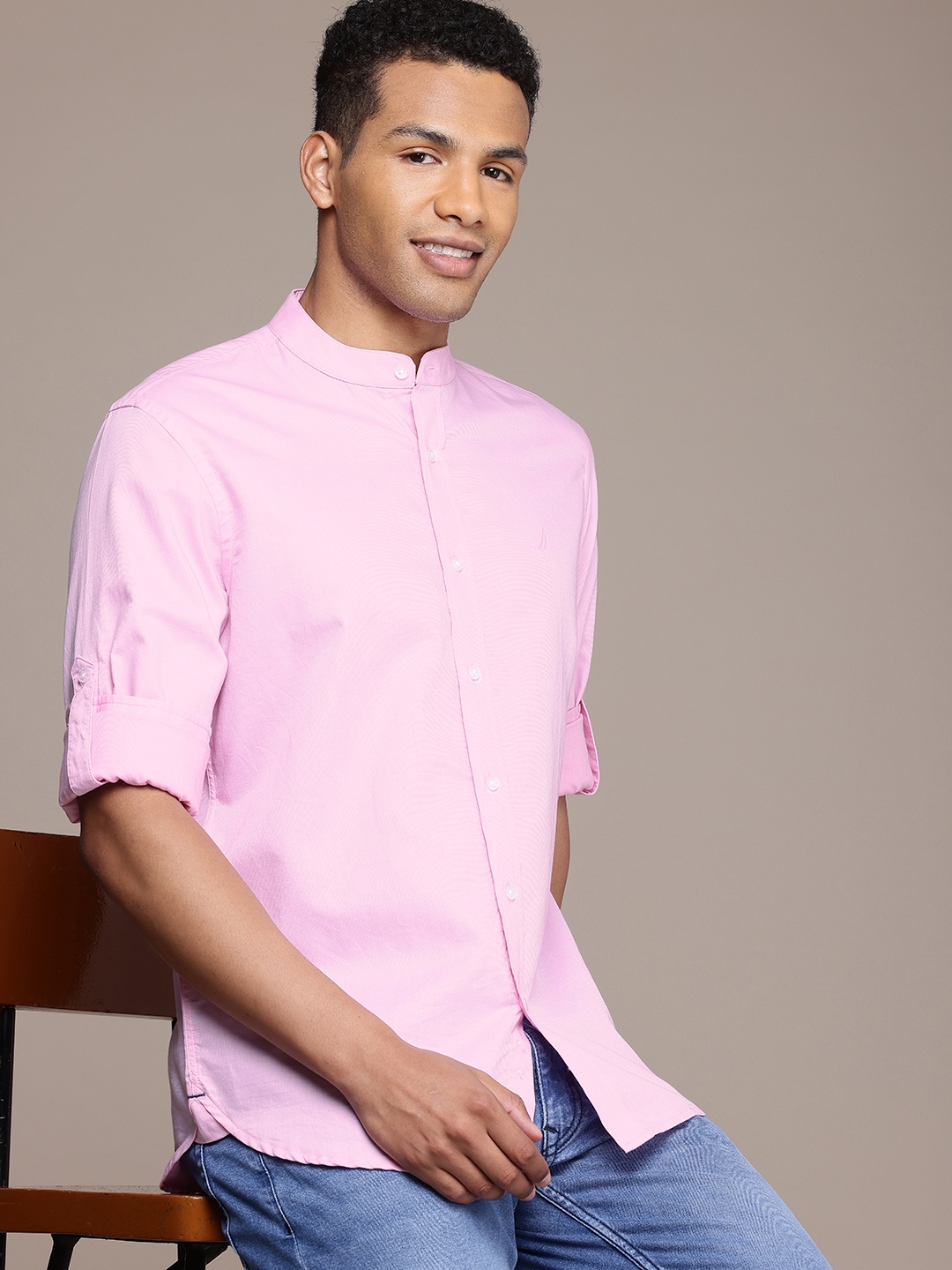 

Nautica Pure Cotton Slim Fit Roll-Up Sleeves Casual Shirt, Pink