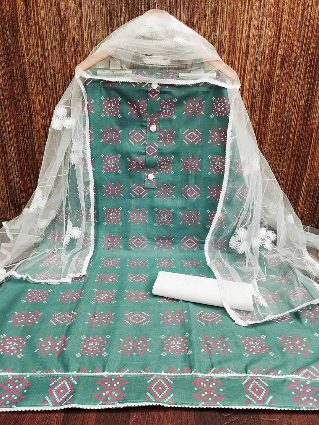 

LeeliPeeri Designer Bandhani Printed Unstitched Dress Material, Teal