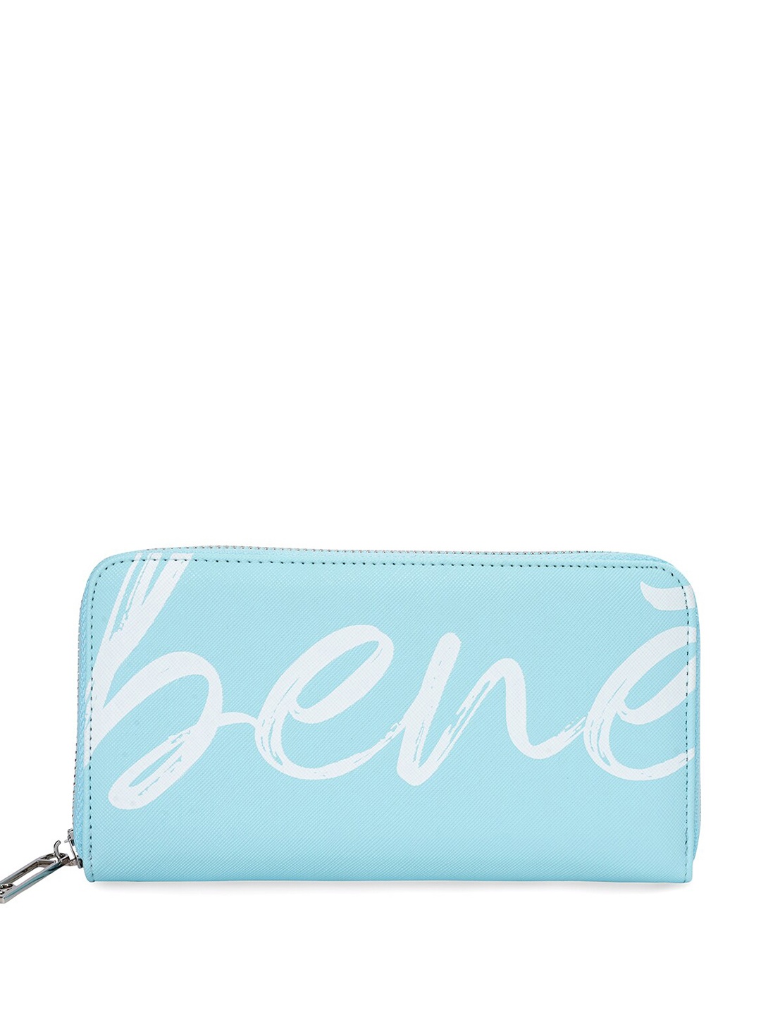 

United Colors of Benetton Men Printed Leather Zip Around Wallet, Blue