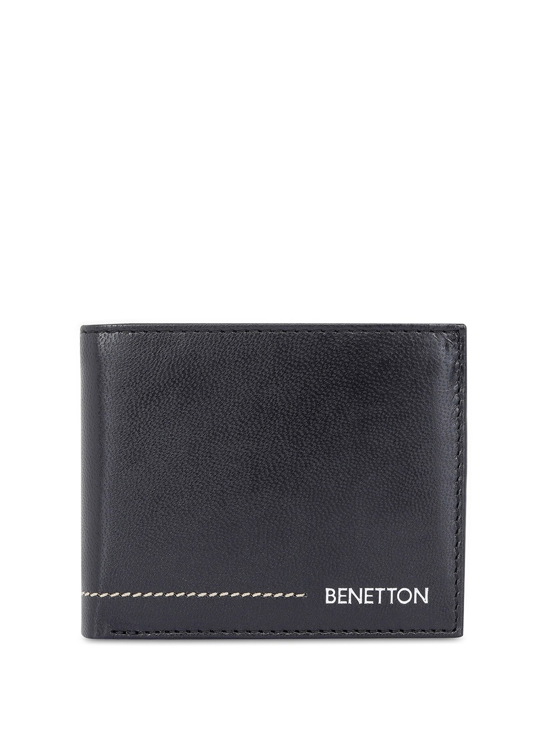 

United Colors of Benetton Men Textured Leather Two Fold Wallet, Black