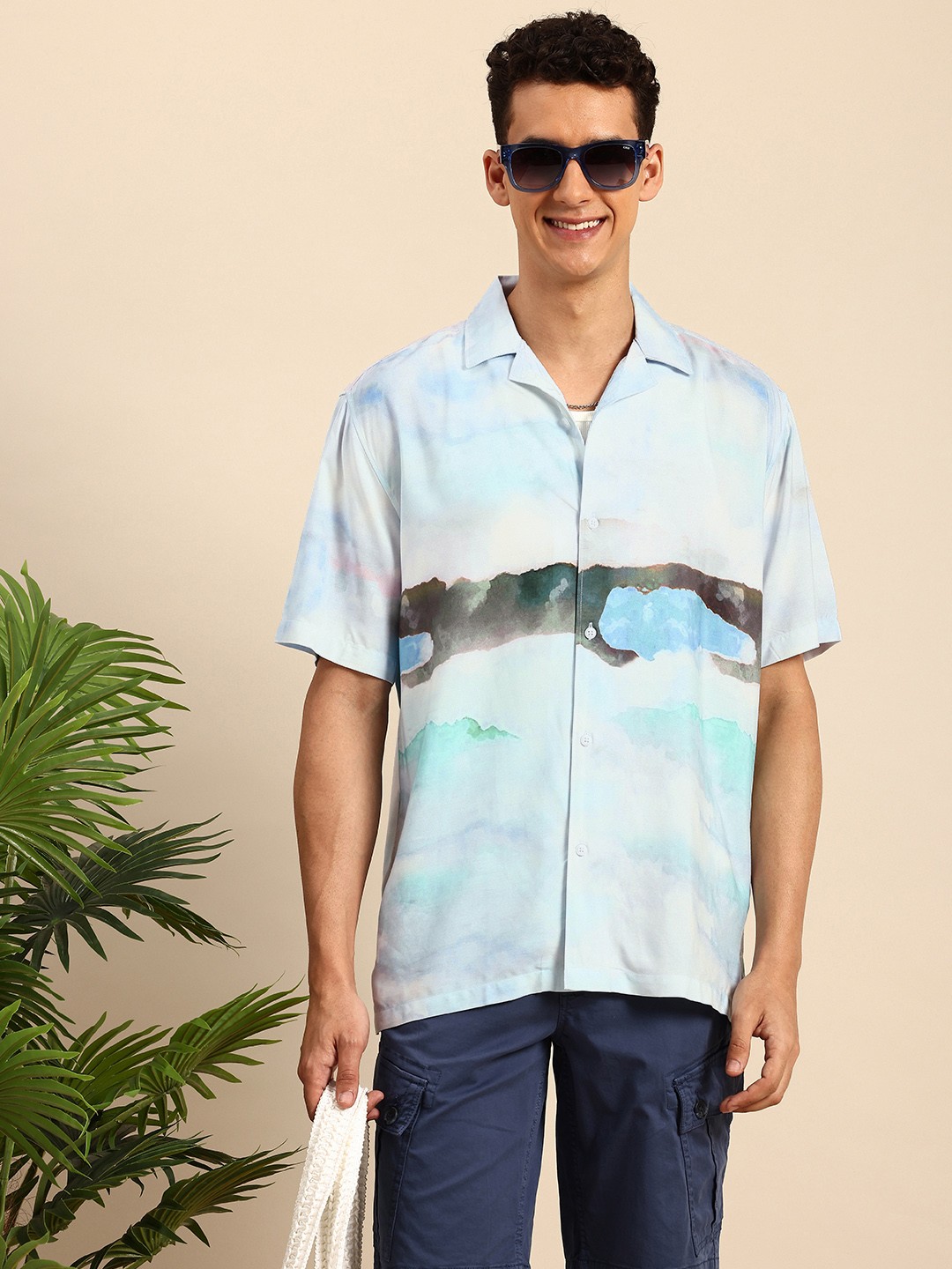 

Mast & Harbour Printed Regular Fit Casual Shirt, Blue