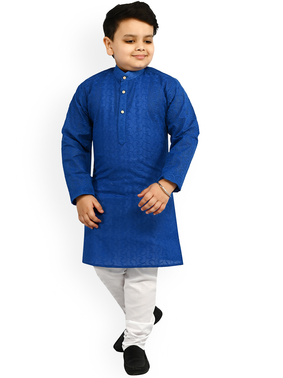 

BAESD Boys Ethnic Motifs Embroidered Regular Thread Work Kurta with Pyjamas, Blue