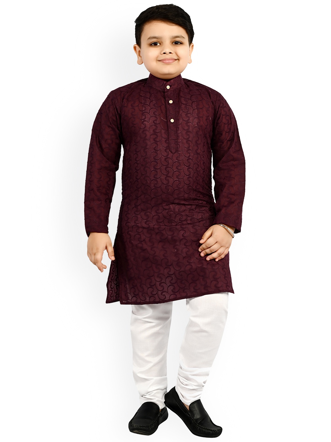 

BAESD Boys Embroidered Regular Thread Work Straight Kurta With Pyjamas, Purple