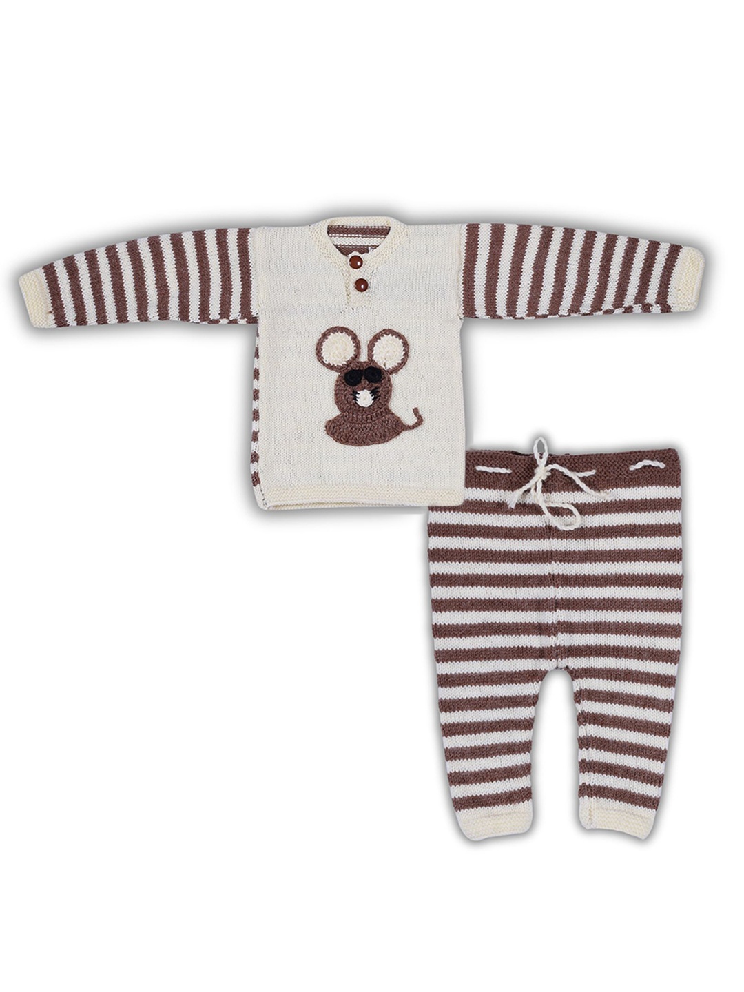 

WINDROP SOLUTIONS Infants Printed Pure Wool T-shirt with Pyjamas, Brown