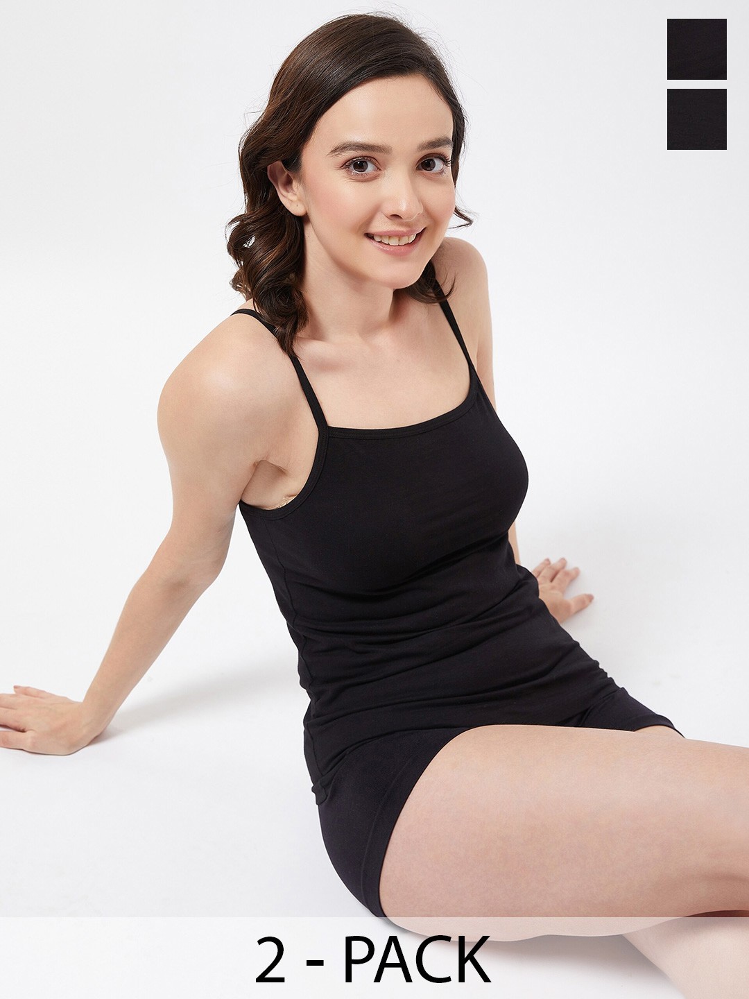 

COLOR CAPITAL Pack Of 2 Shoulder Straps Cotton Crop Top, Black