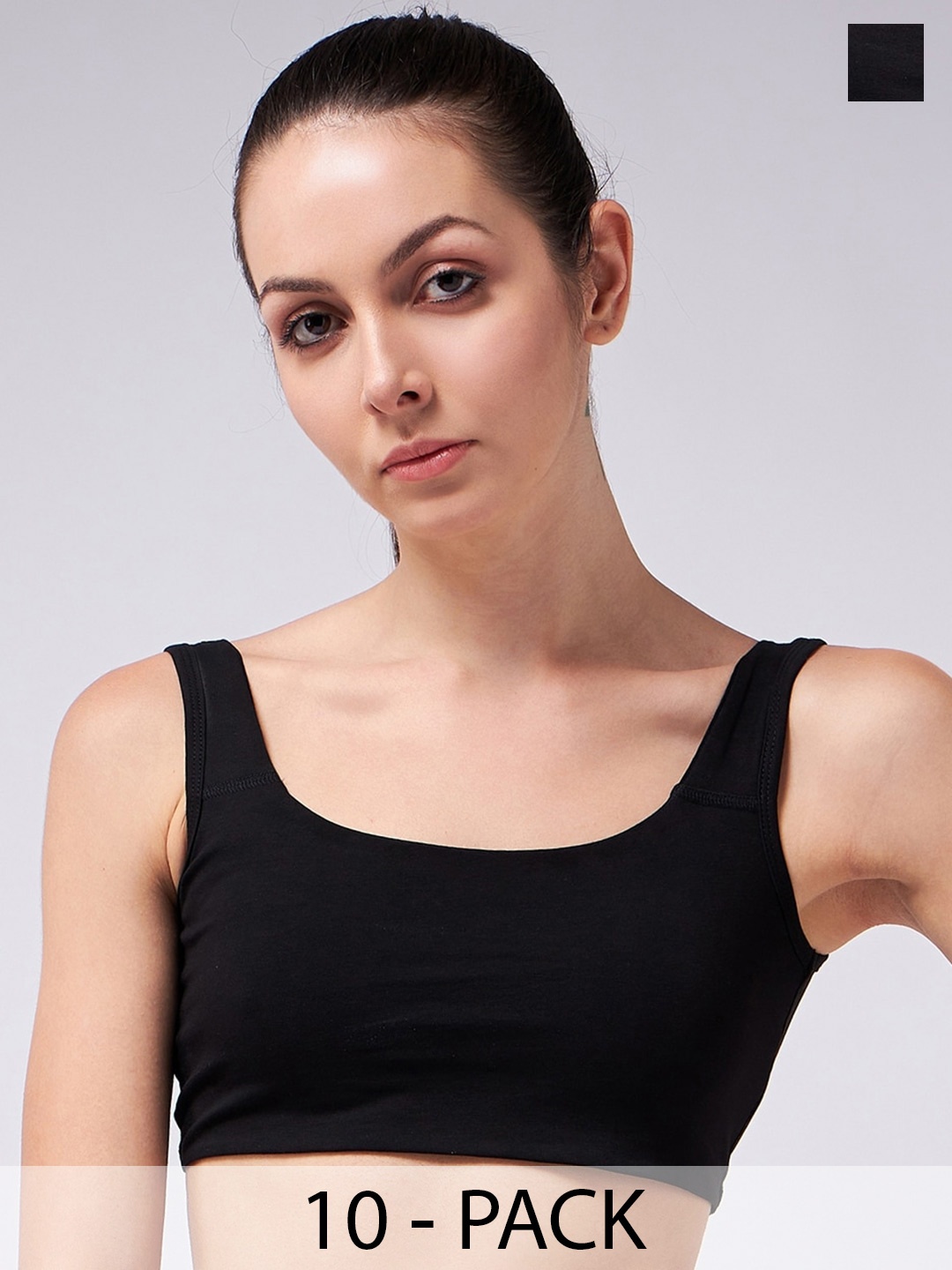 

COLOR CAPITAL Pack Of 10 Scoop Neck Cotton Crop Top, Black