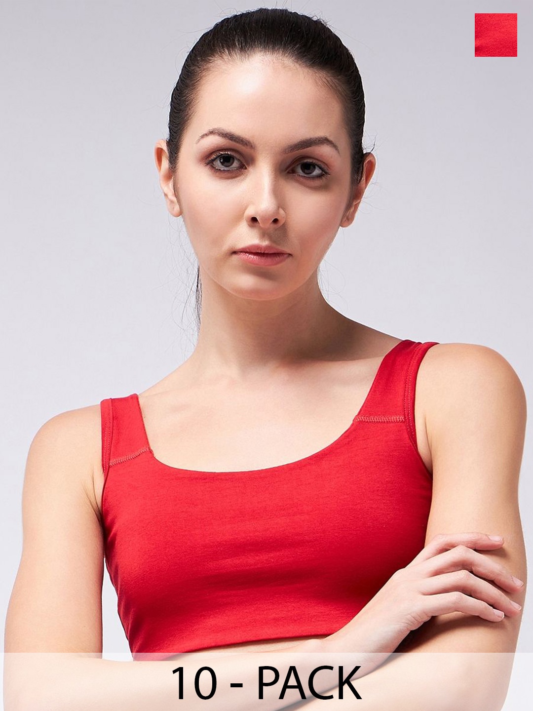 

COLOR CAPITAL Pack Of 10 Scoop Neck Cotton Crop Top, Red