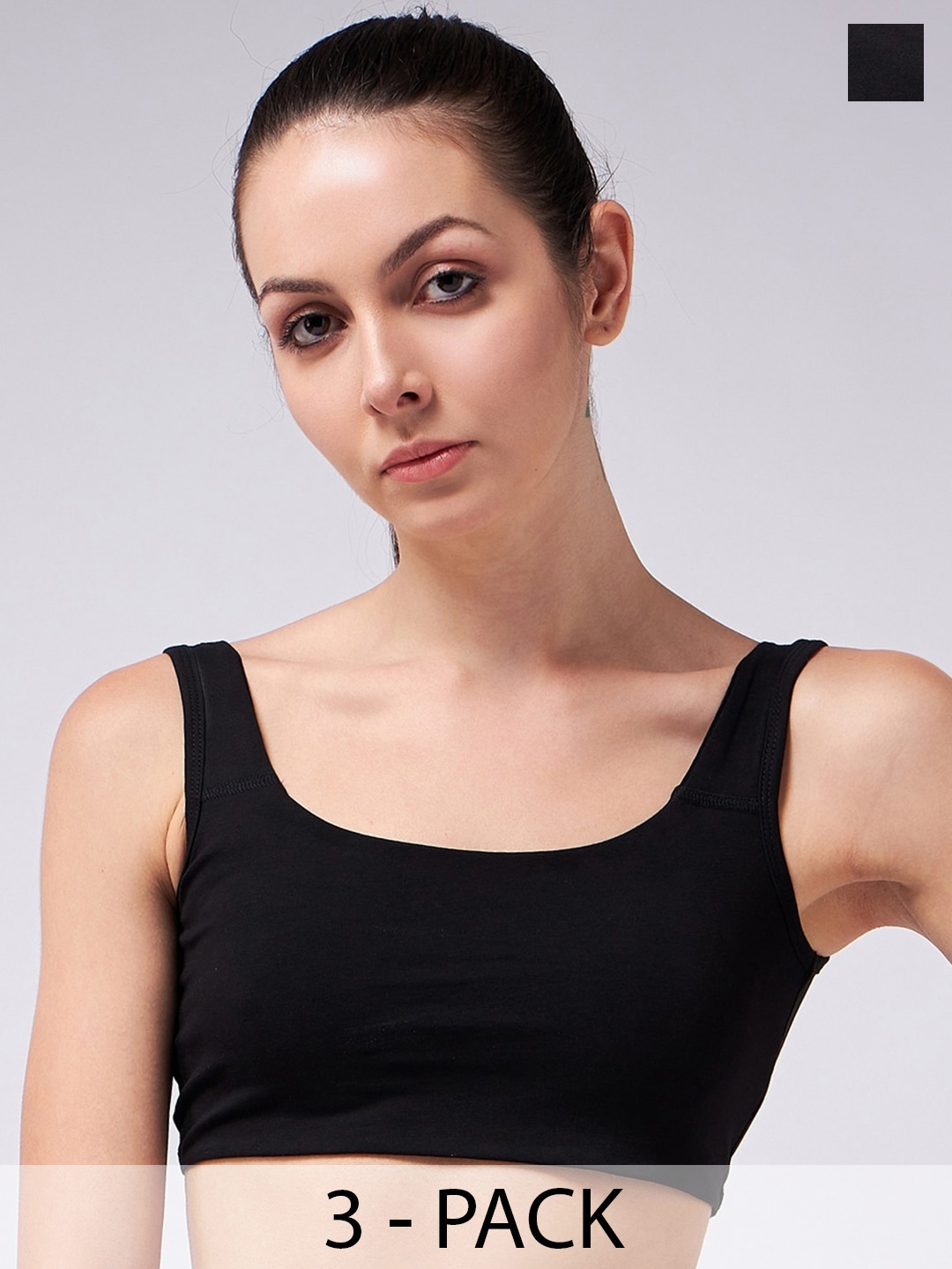 

COLOR CAPITAL Pack Of 3 Scoop Neck Cotton Crop Top, Black