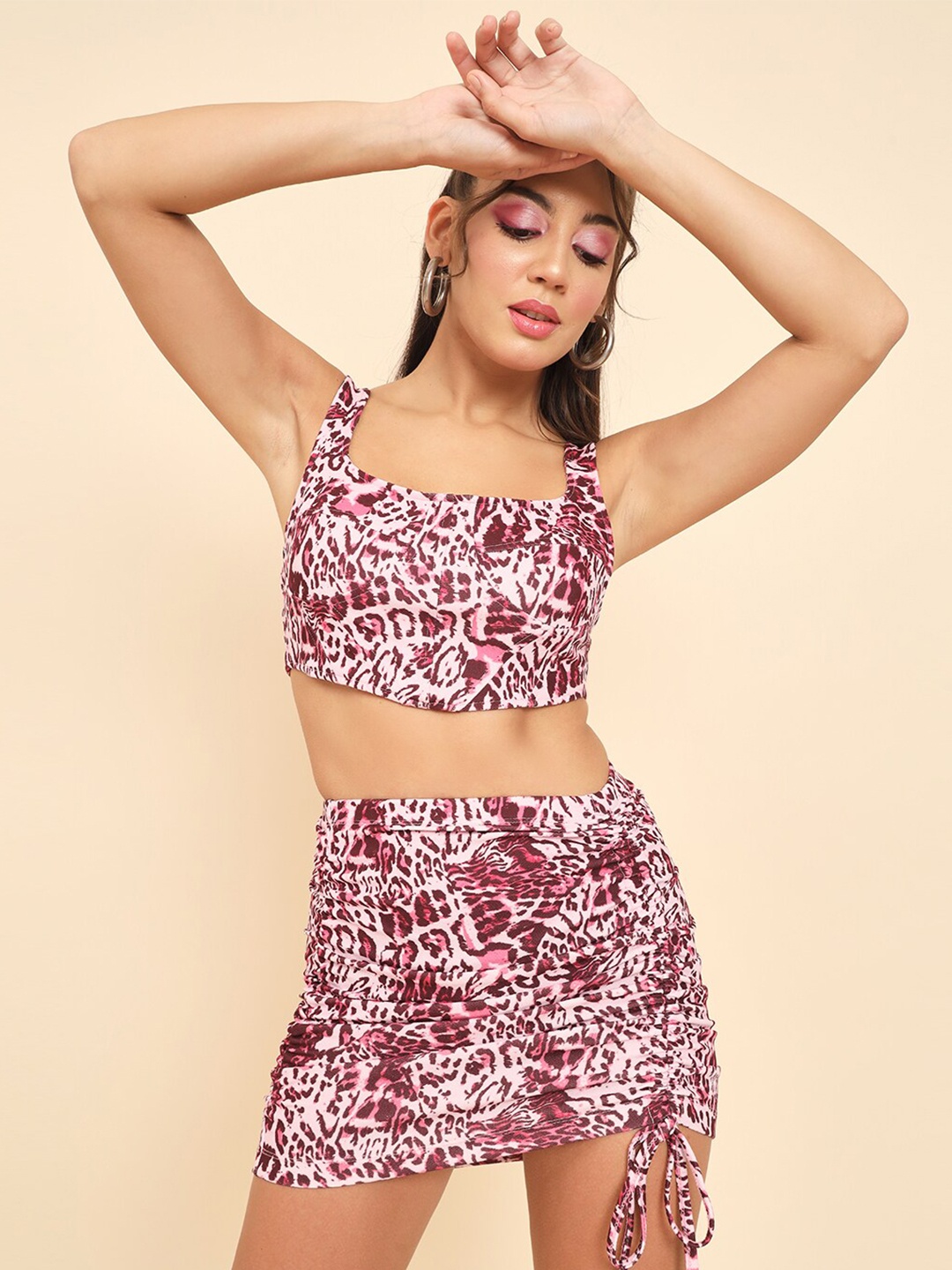 

TANDUL Animal Printed Fit & Flare Mini Top & Skirt, Pink