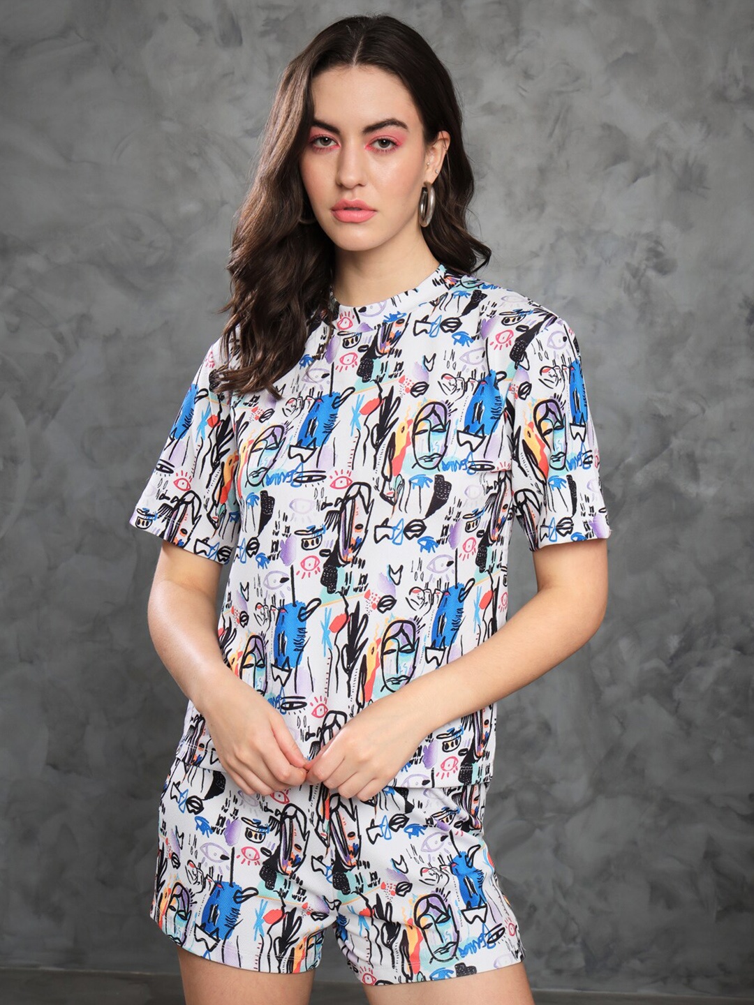 

TANDUL Printed Round Neck Co-Ords, White