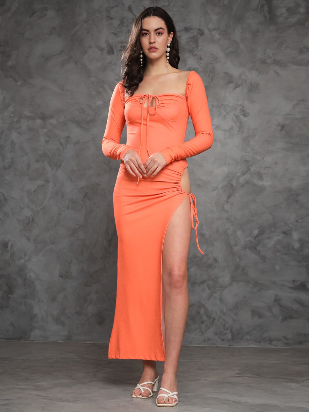 

TANDUL Square Neck Maxi Dress, Orange