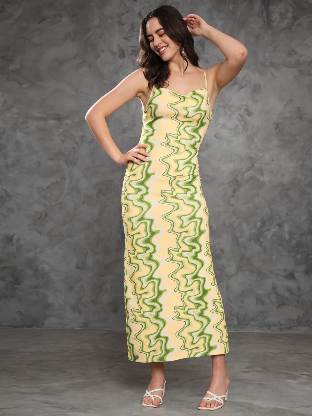 

TANDUL Abstract Printed Shoulder Strap Maxi Dress, Yellow