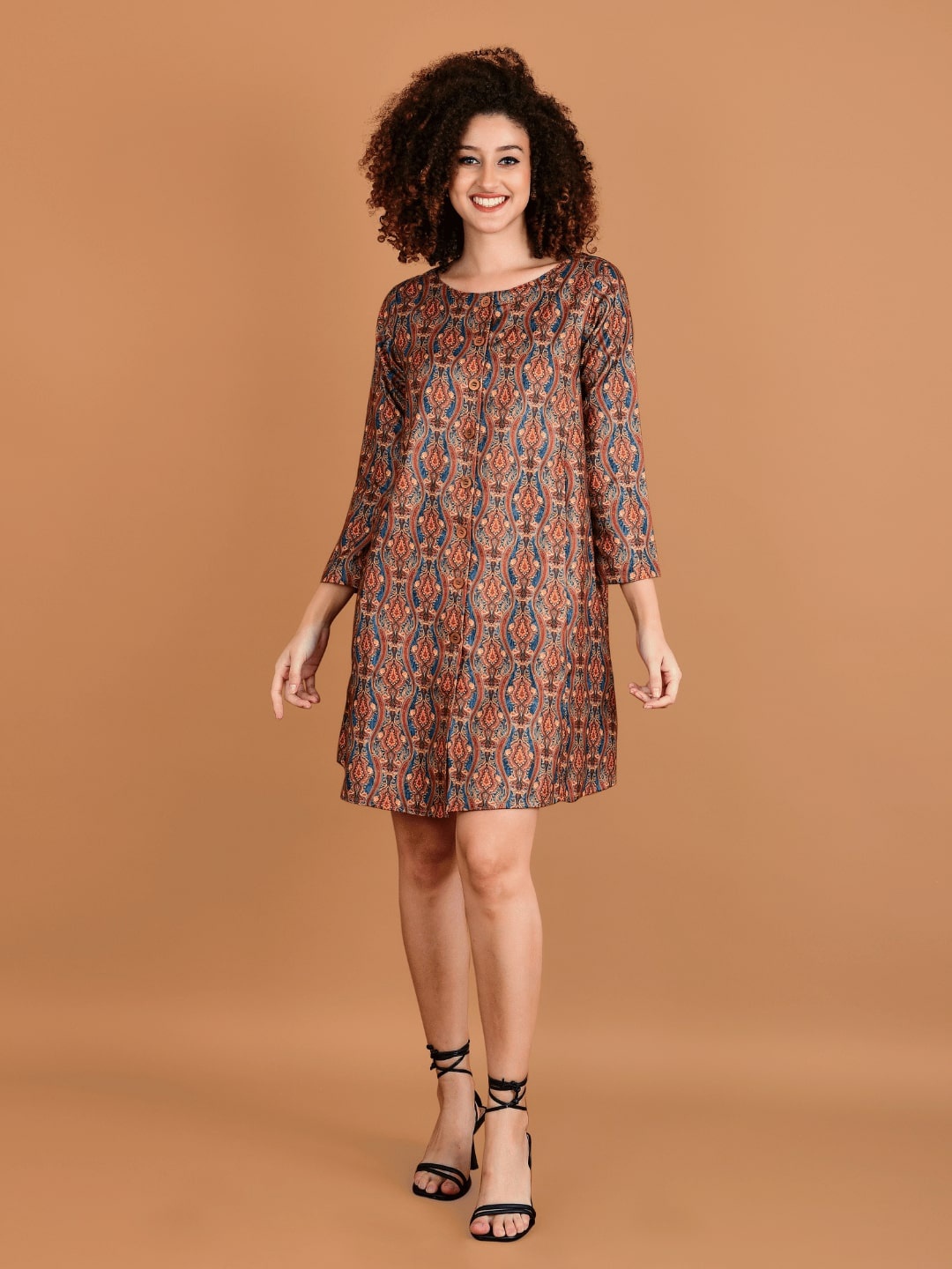 

Boholyfe Floral Printed A-Line Dress, Brown