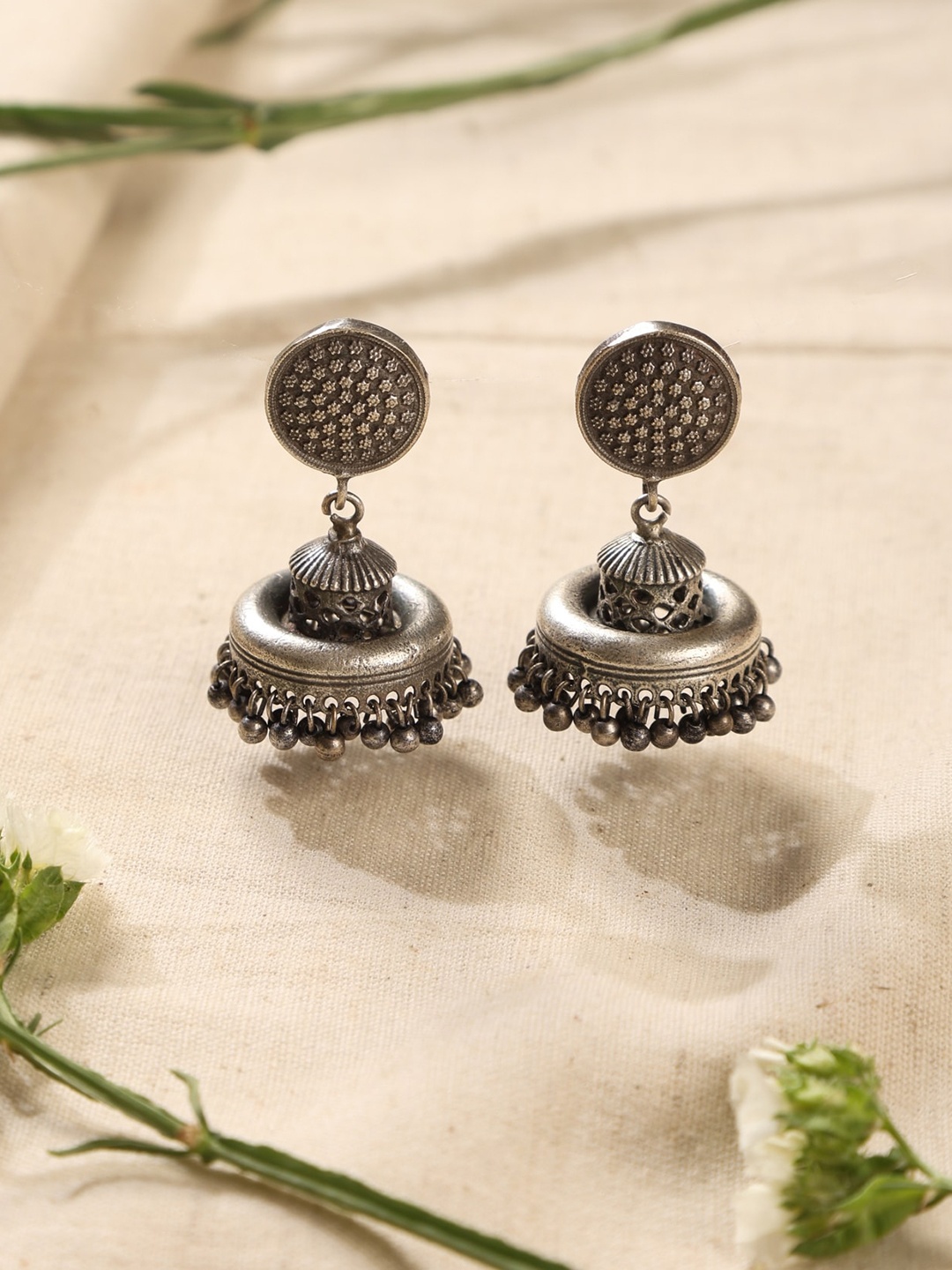 

trueBrowns Silver Plated Contemporary Studs Jhumkas