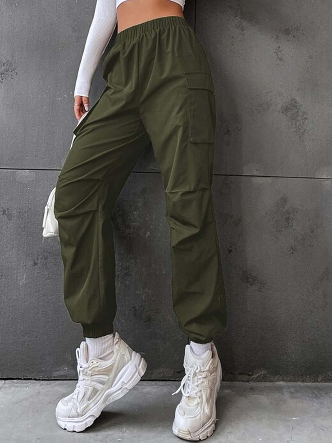 

TABADTOD Relaxed Loose Fit High Rise Joggers Trousers, Olive
