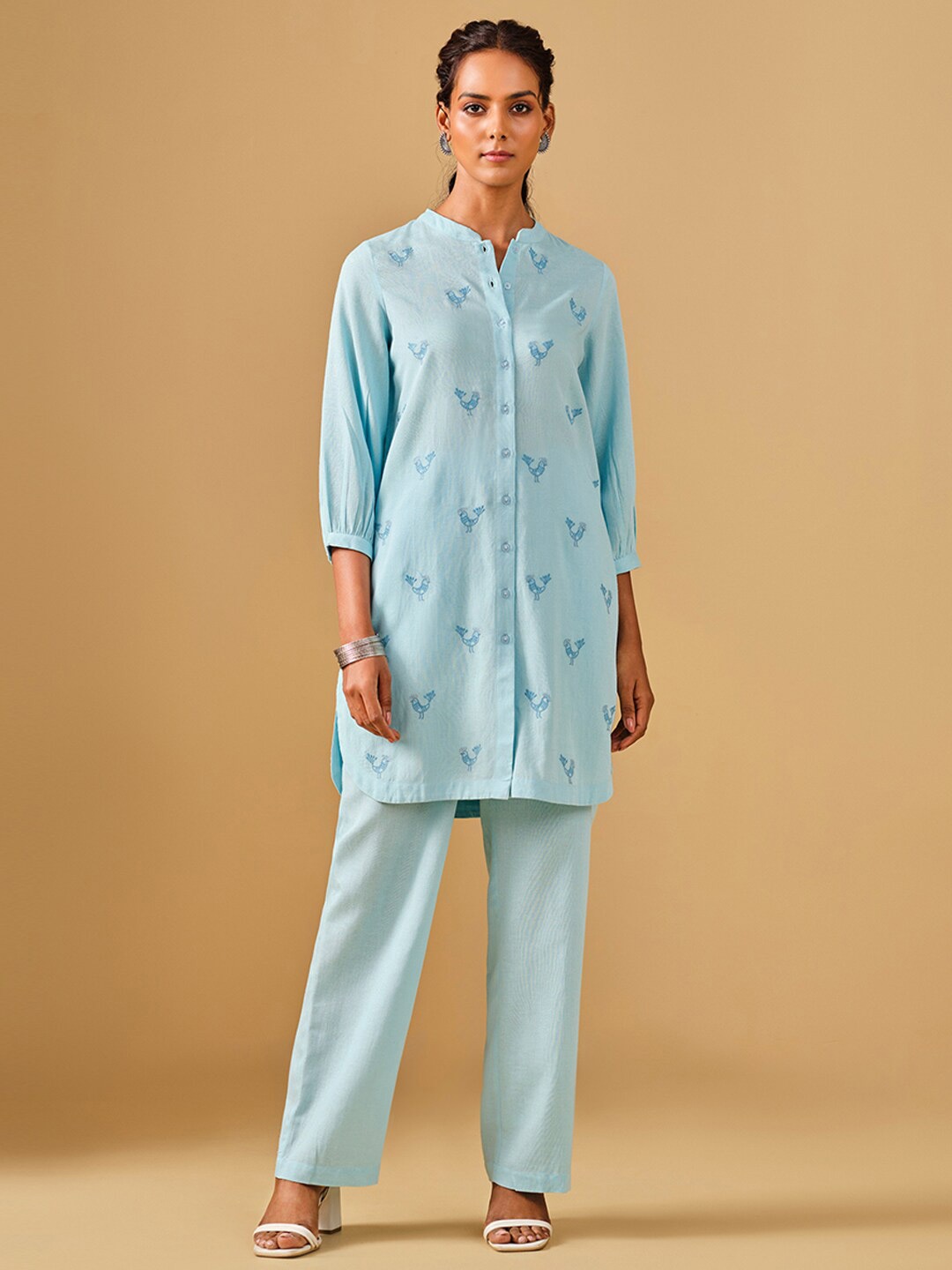 

Global Desi Printed Shirt With Trousers, Blue