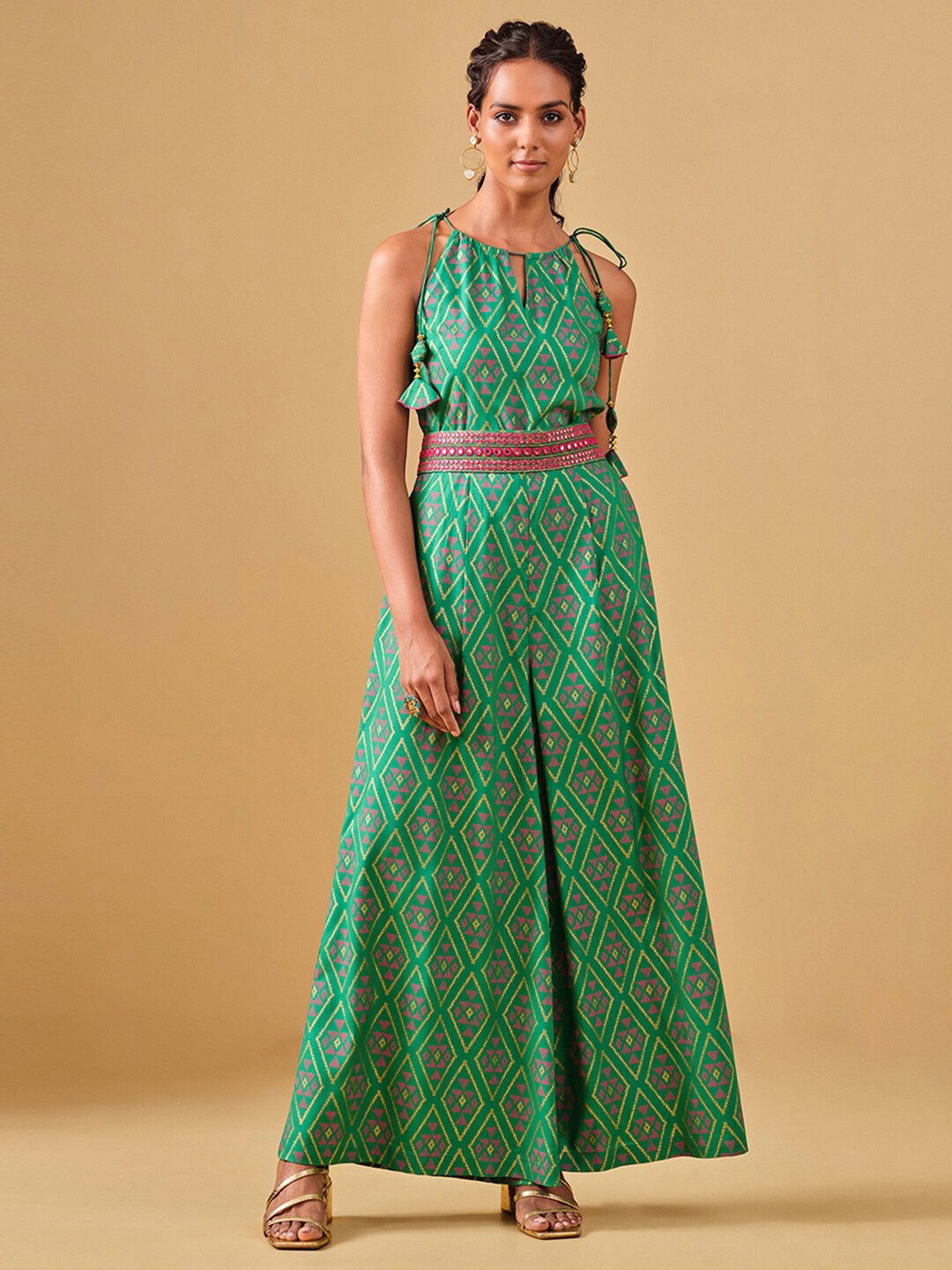 

Global Desi Printed Basic Jumpsuit, Green