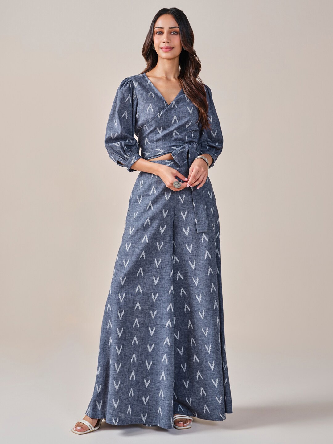 

Global Desi Printed Pure Cotton Top With Palazzo, Grey