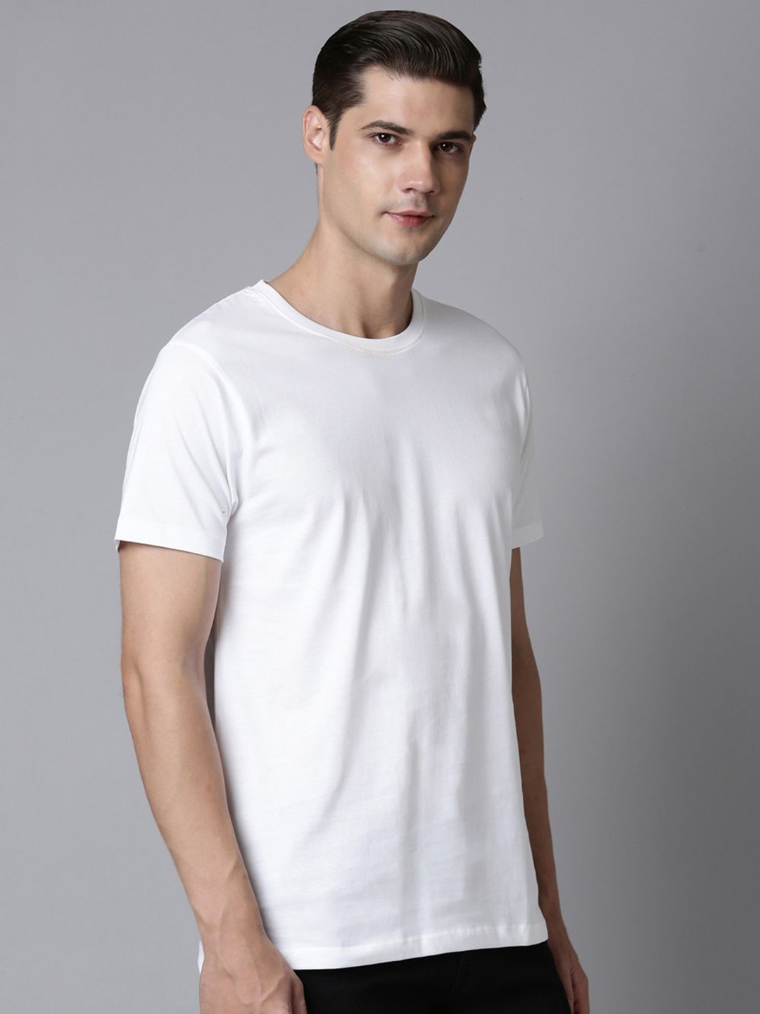 

MAXZONE Round Neck Knitted Pure Cotton Casual T-shirt, White