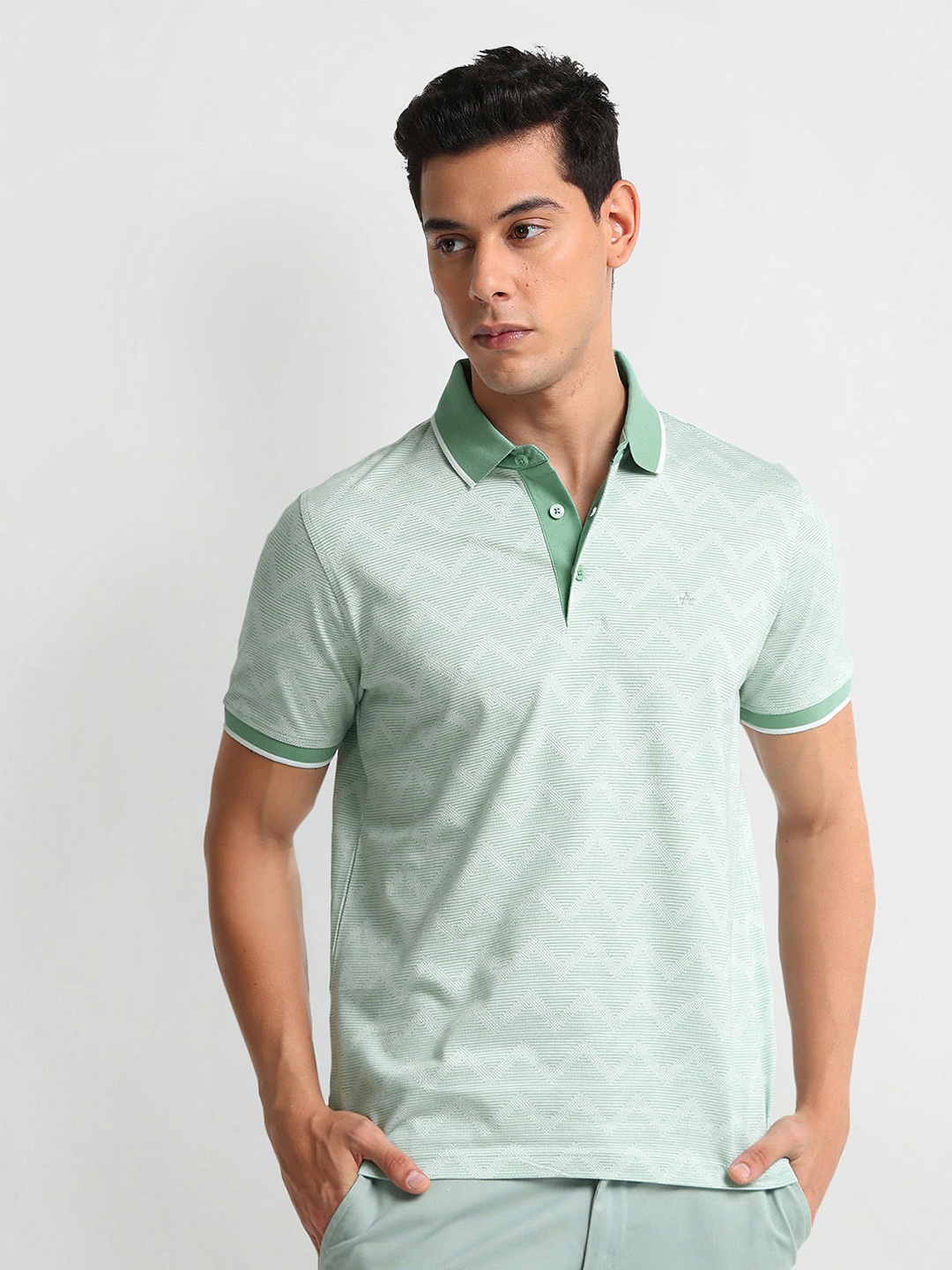 

Arrow Polo Collar Pure Cotton T-shirt, Green