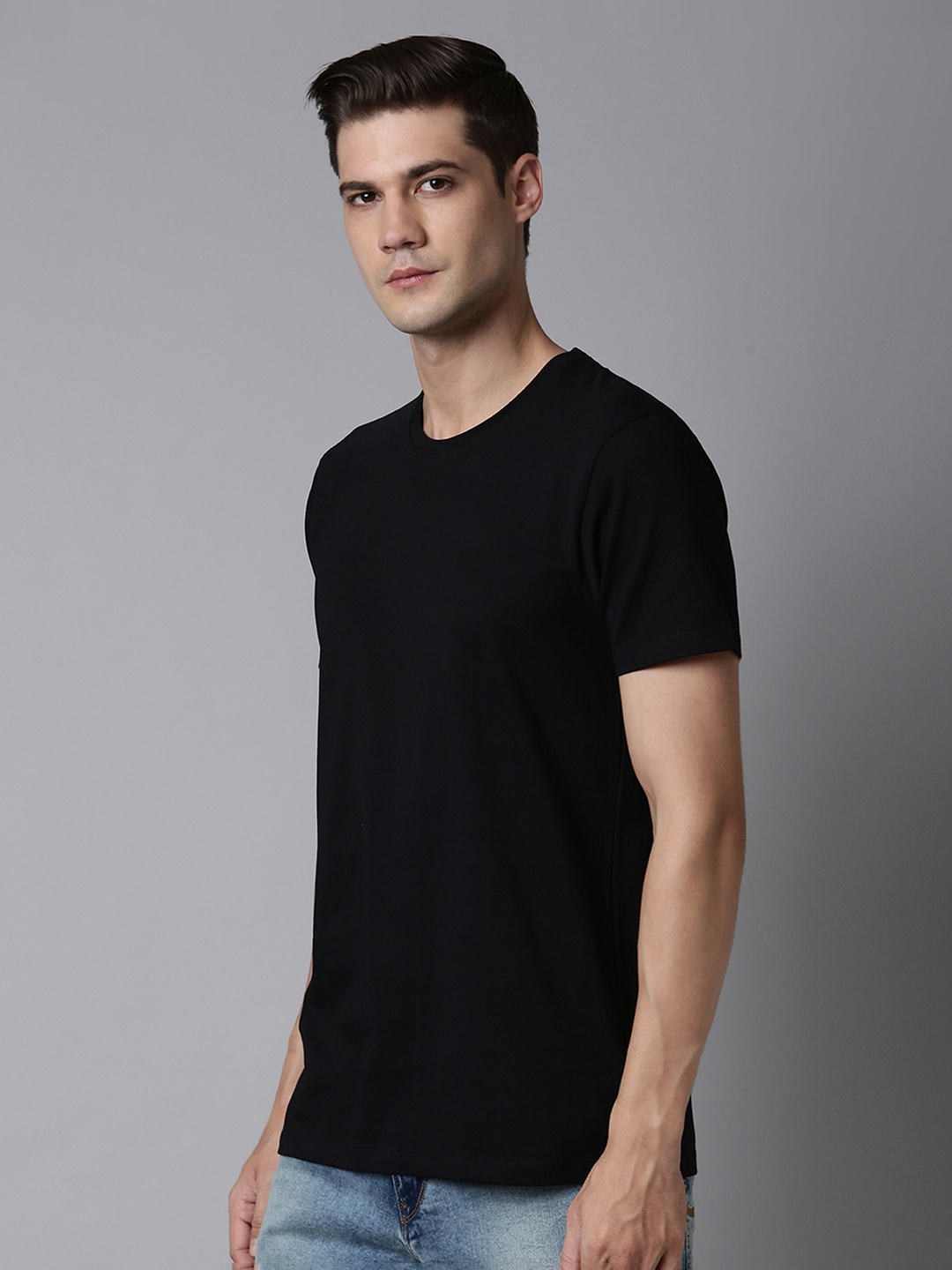 

MAXZONE Round Neck Knitted Pure Cotton Casual T-shirt, Black