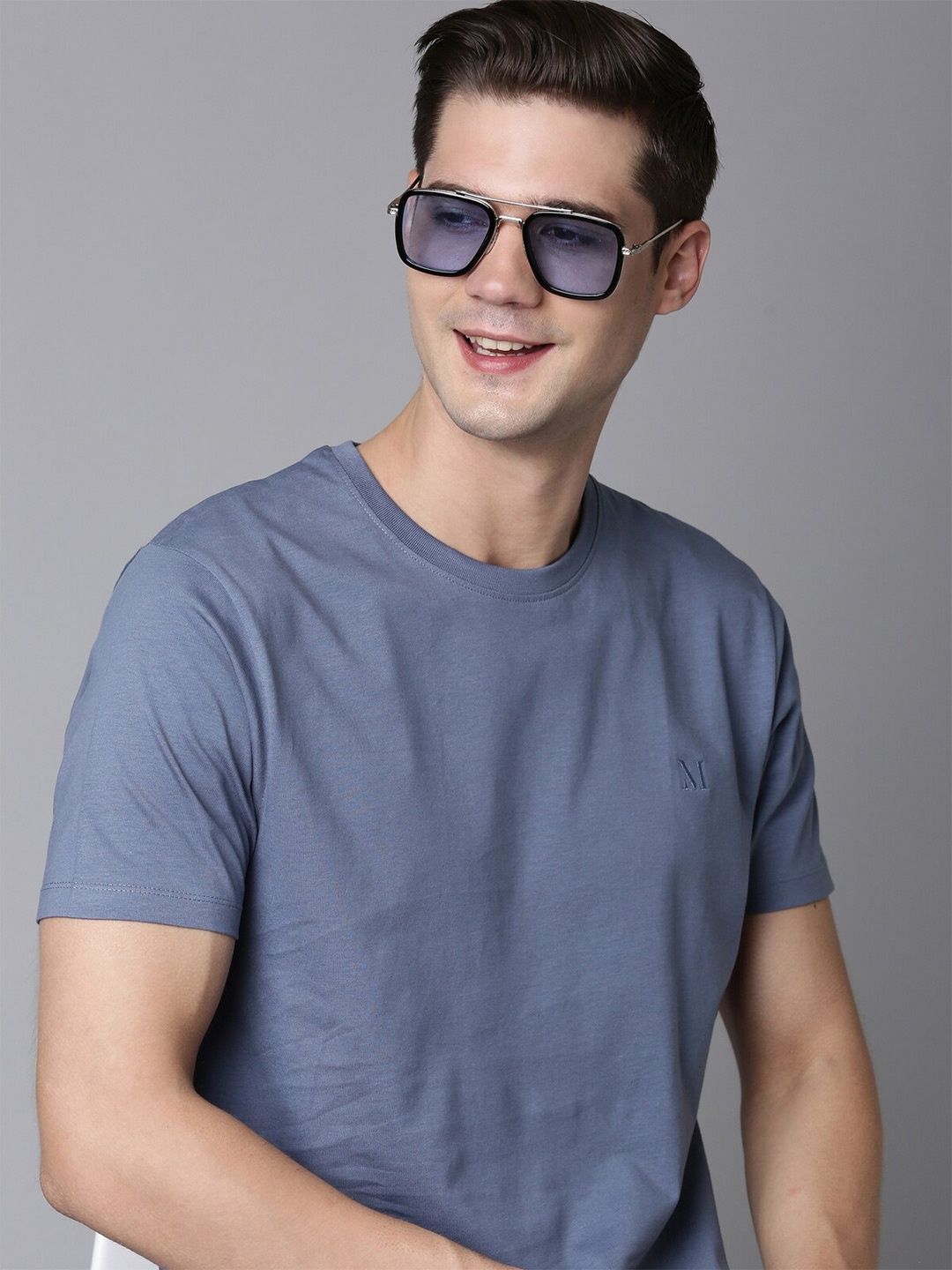 

MAXZONE Round Neck Knitted Pure Cotton Casual T-shirt, Grey