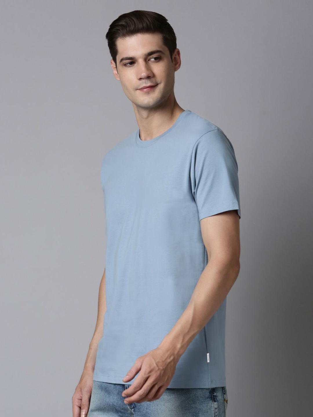 

MAXZONE Round Neck Knitted Pure Cotton Casual T-shirt, Blue