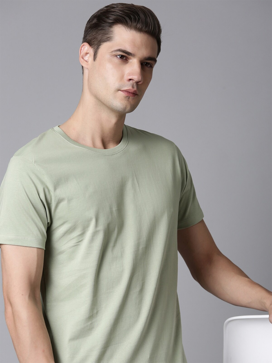 

MAXZONE Round Neck Knitted Pure Cotton Casual T-shirt, Green