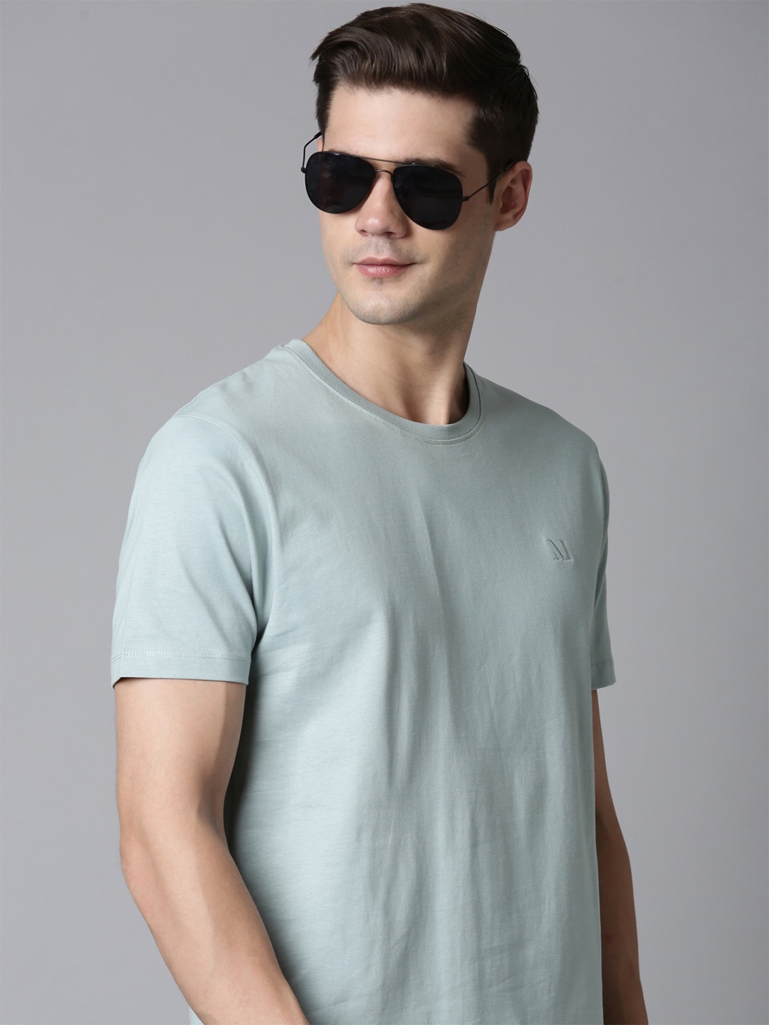 

MAXZONE Round Neck Knitted Pure Cotton Casual T-shirt, Sea green