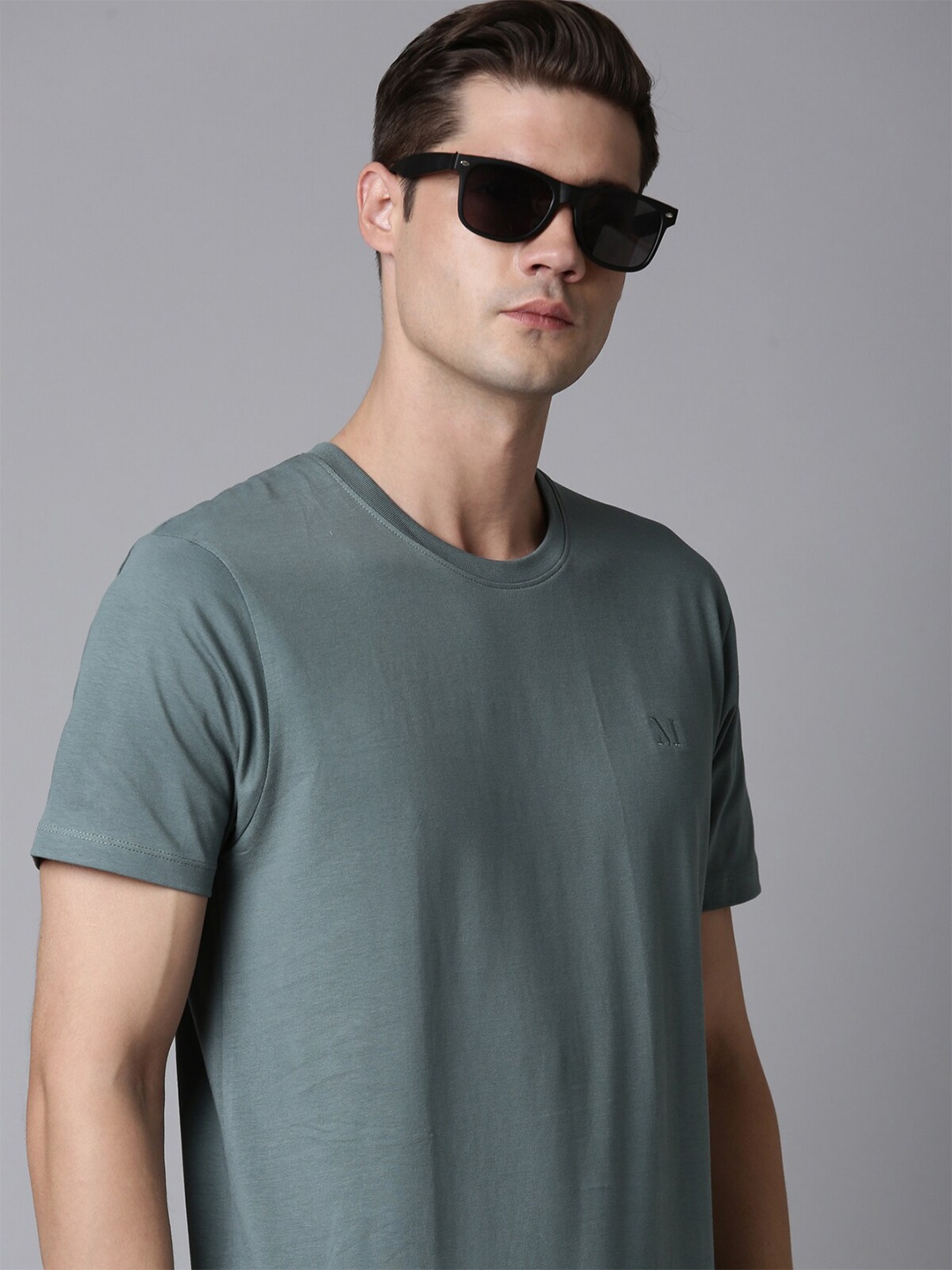 

MAXZONE Round Neck Knitted Pure Cotton Casual T-shirt, Blue