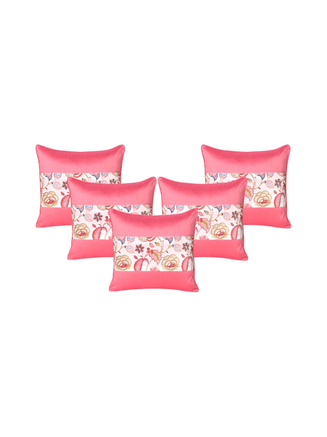 

OUSSUM Pink & White 5 Pieces Floral Velvet Square Cushion Covers