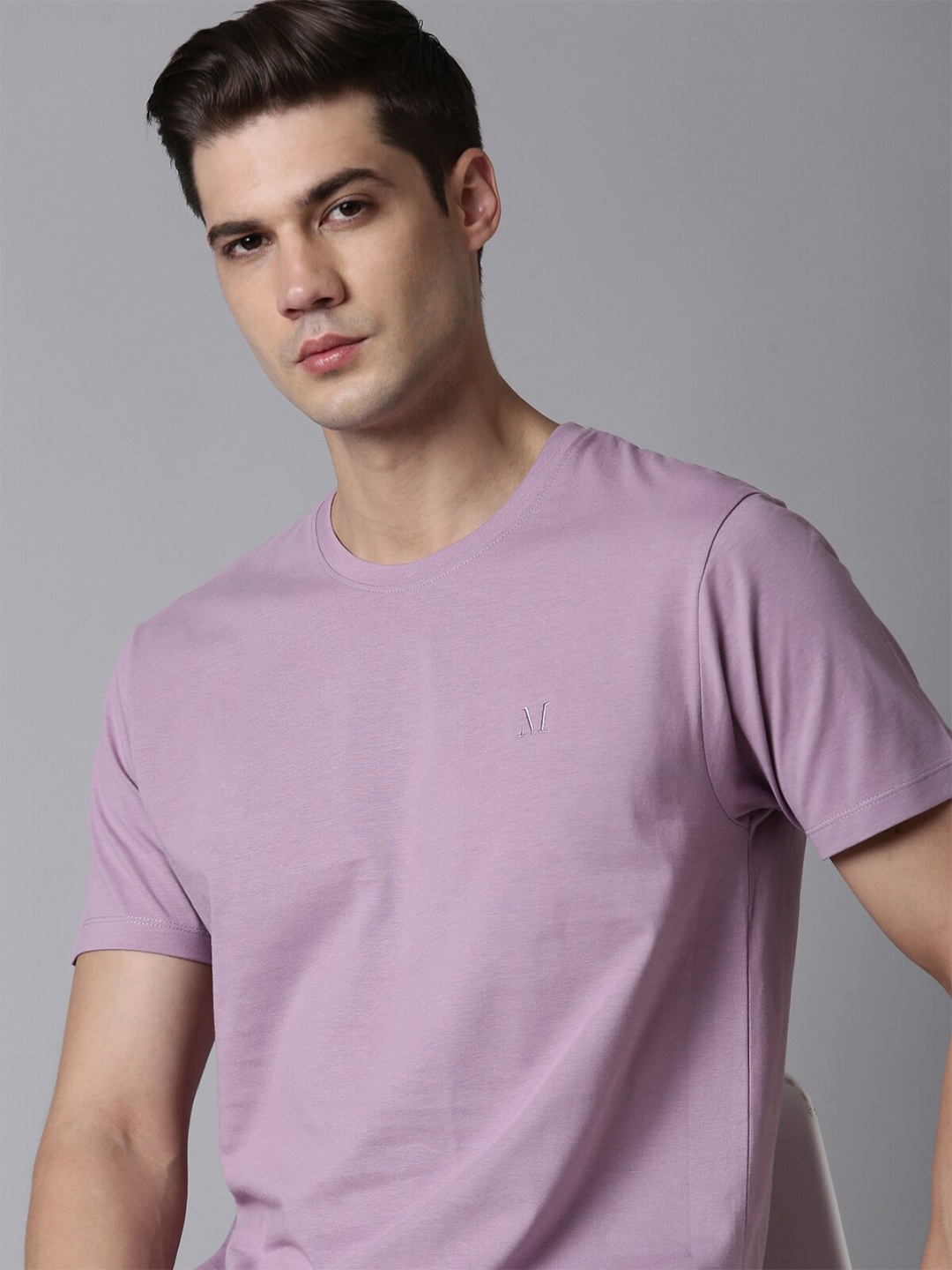 

MAXZONE Round Neck Knitted Pure Cotton Casual T-shirt, Purple