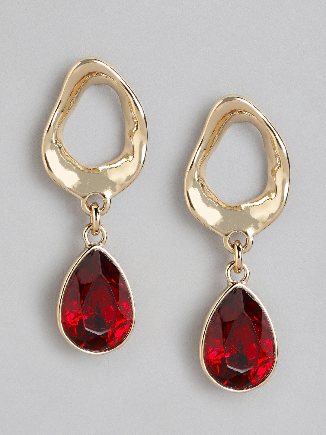 

Forever New Gold-Plated Contemporary Artificial Stones Drop Earrings, Red