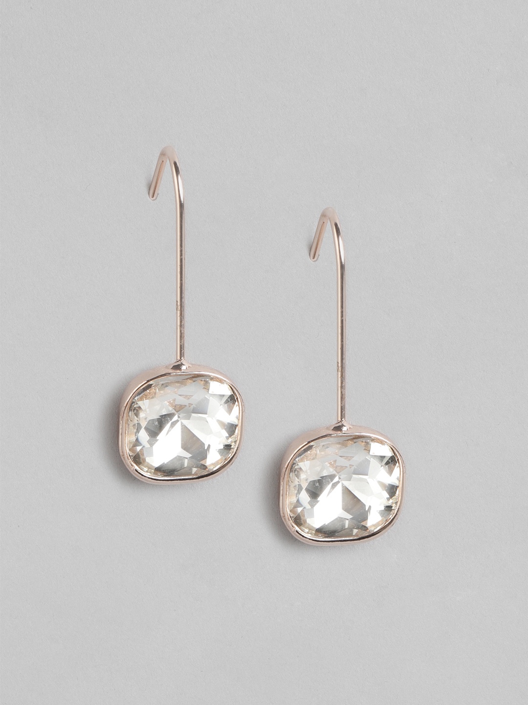 

Forever New Rose Gold-Plated Geometric Artificial Stones Drop Earrings