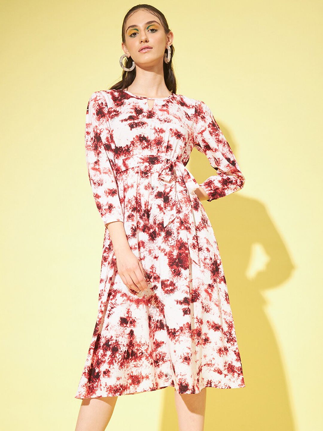

Slenor Tie & Dyed Keyhole Neck A-Line Dress, Maroon