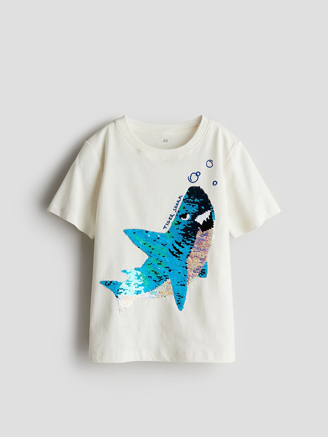 

H&M Boys Pure Cotton Reversible-Sequin T-shirt, White