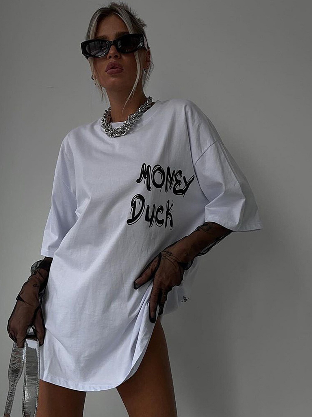 

LULU & SKY Typography Printed Round Neck Oversized T-shirt, White