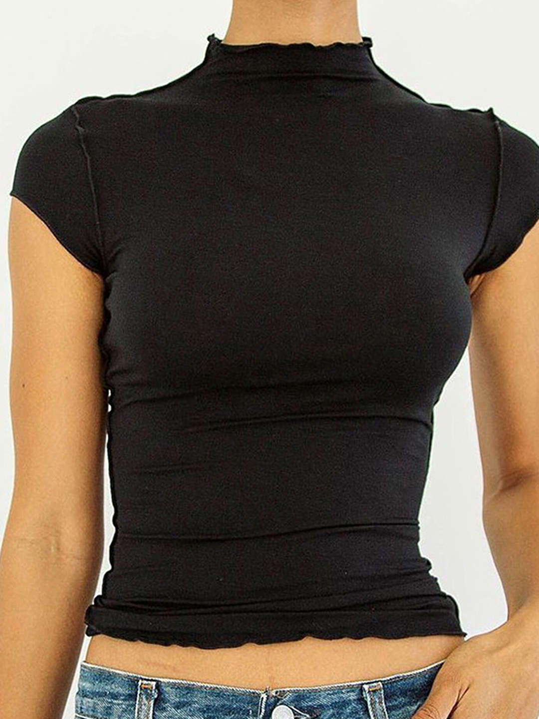 

LULU & SKY High Neck Cap Sleeves Top, Black
