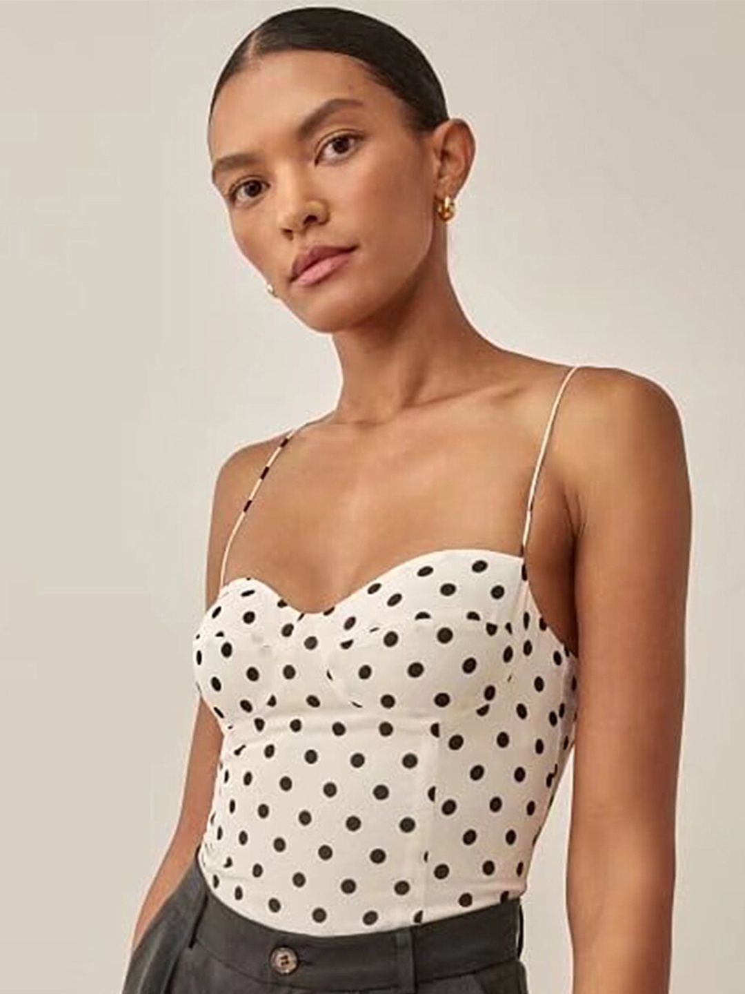 

LULU & SKY Polka Dots Printed Crop Top, Off white