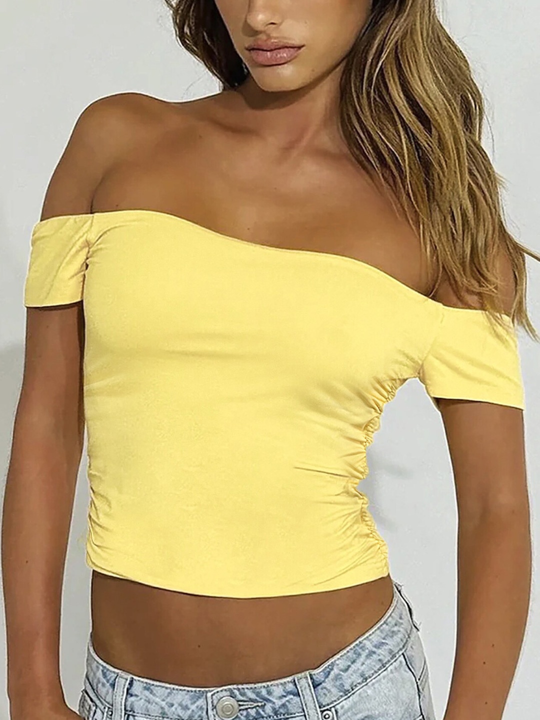 

LULU & SKY Off-Shoulder Bardot Crop Top, Yellow